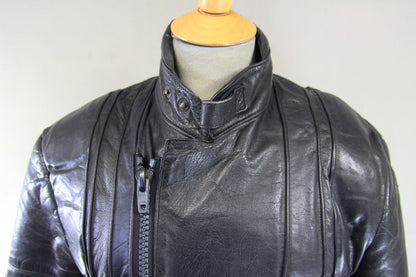 FRANK THOMAS RAWHIDE BLACK STEERHIDE LEATHER BIKER JACKET 34-36 INCH