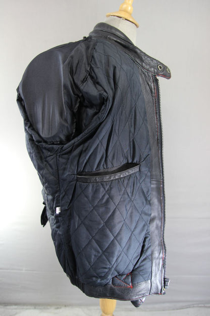AKITO BLACK, RED & SILVER LEATHER BIKER JACKET WITH REMOVABLE PROTECTORS 42 INCH