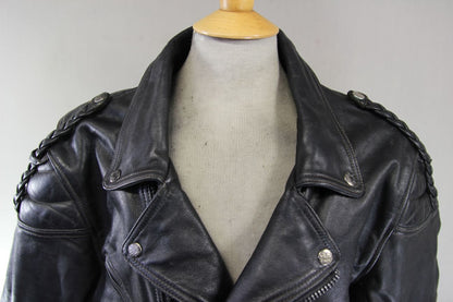 VINTAGE 70'S PUNK ROCK STYLE FIELDSHEER RETRO BLACK LEATHER BIKER JCKT 44-46"/XL