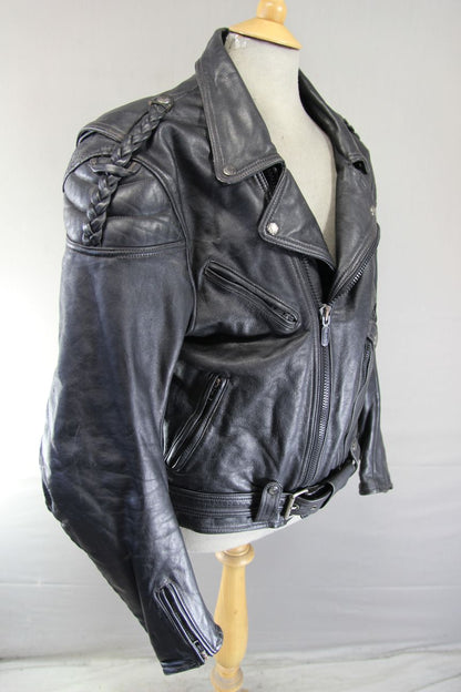 VINTAGE 70'S PUNK ROCK STYLE FIELDSHEER RETRO BLACK LEATHER BIKER JCKT 44-46"/XL