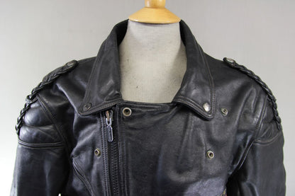 VINTAGE 70'S PUNK ROCK STYLE FIELDSHEER RETRO BLACK LEATHER BIKER JCKT 44-46"/XL