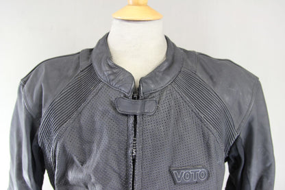 VOTO BLACK LEATHER BIKER JACKET WITH BACK, SHOULDER & ELBOW ARMOUR: 46-48 IN/2XL