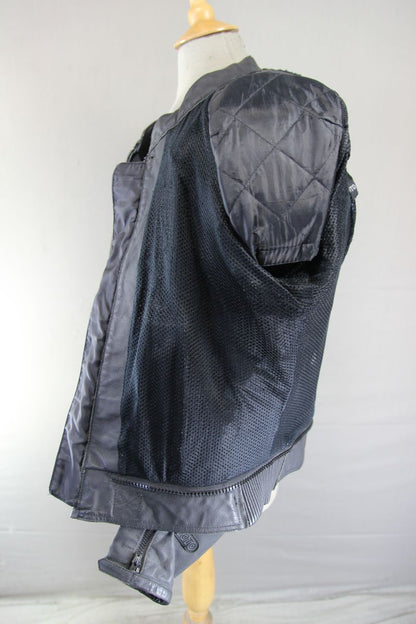 VOTO BLACK LEATHER BIKER JACKET WITH BACK, SHOULDER & ELBOW ARMOUR: 46-48 IN/2XL