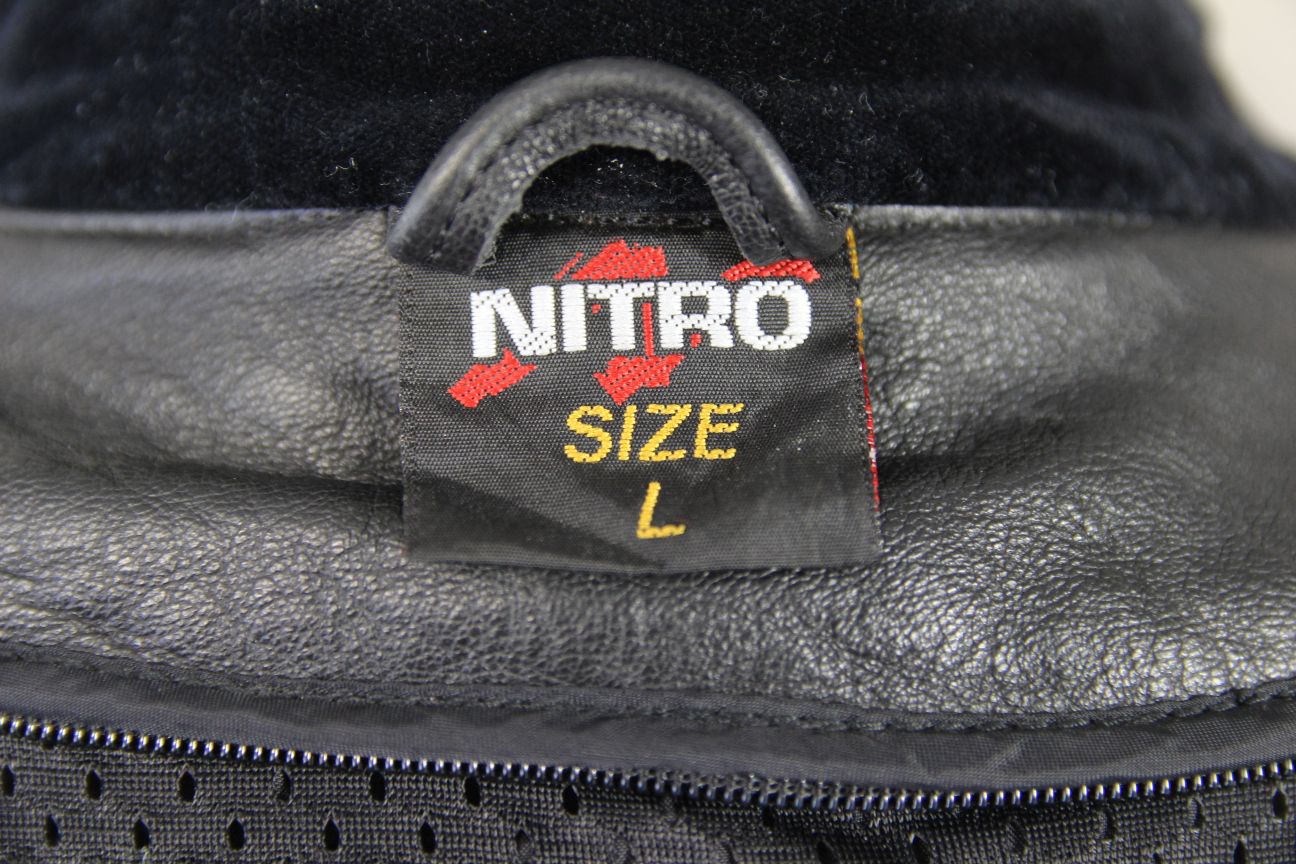 NITRO BLACK, BLUE & WHITE LEATHER BIKER JACKET WITH CE ARMOUR 42-44 INCH/LARGE