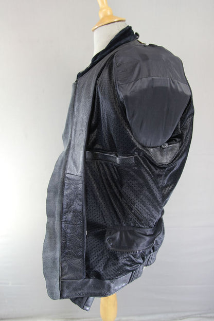 NITRO BLACK, BLUE & WHITE LEATHER BIKER JACKET WITH CE ARMOUR 42-44 INCH/LARGE