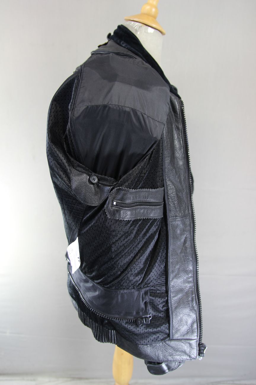 NITRO BLACK, BLUE & WHITE LEATHER BIKER JACKET WITH CE ARMOUR 42-44 INCH/LARGE