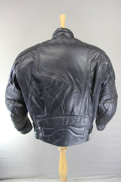 HUNTER CLASS BLACK LEATHER BIKER JACKET WITH REMOVABLE PROTECTORS 46 INCH/XL