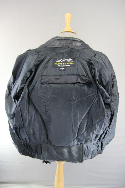 HUNTER CLASS BLACK LEATHER BIKER JACKET WITH REMOVABLE PROTECTORS 46 INCH/XL