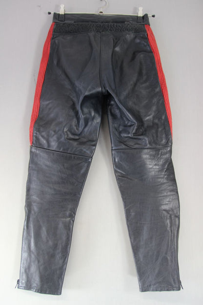 VINTAGE KETT BLACK & RED COWHIDE LEATHER BIKER TROUSERS SIZE 10 WAIST 28/LEG 28"