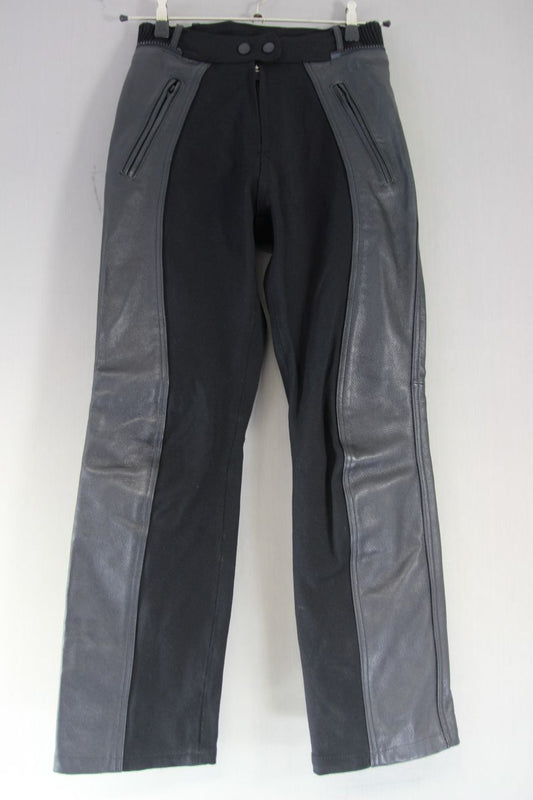 WEISE BLACK LEATHER & TEXTILE BIKER TROUSERS SIZE 8: WAIST 28"/LEG 30" (REG FIT)