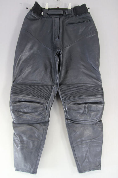 IXS BLACK LEATHER WOMEN'S BIKER TROUSERS: WAIST 30 INCHES/INSIDE LEG 27.5 INCHES