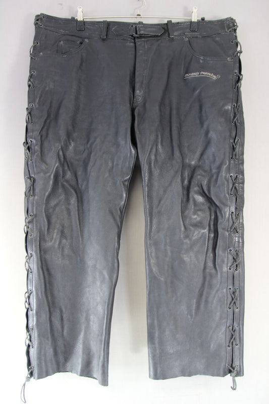 BIKERS PARADISE BLACK COWHIDE LEATHER LACED JEANS: WAIST 46 INCHES/LEG 29 INCHES