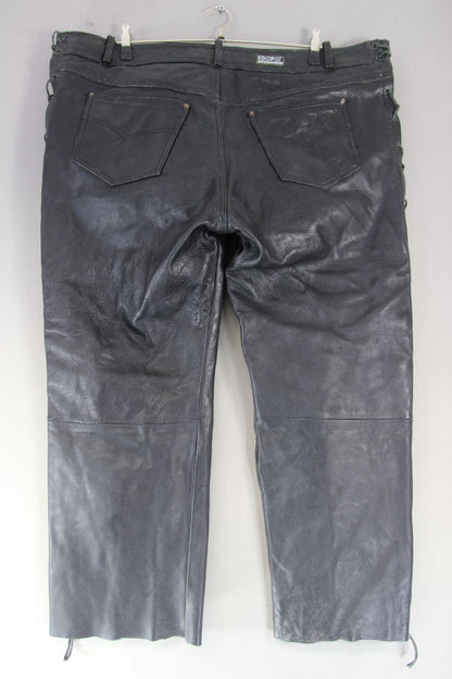BIKERS PARADISE BLACK COWHIDE LEATHER LACED JEANS: WAIST 46 INCHES/LEG 29 INCHES