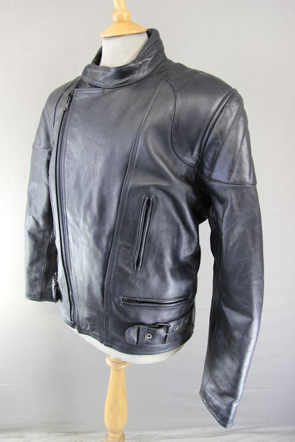 ASHY BLACK PRIME HIDE LEATHER BIKER JACKET 42-44 INCH