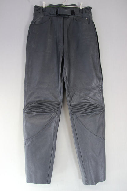 TEKNIC CLASSIC BLACK LEATHER BIKER JEANS SIZE 10 WAIST 30 IN/INSIDE LEG 32 IN