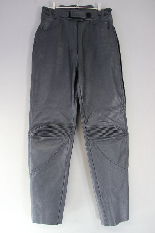 TEKNIC CLASSIC BLACK LEATHER BIKER JEANS SIZE 10 WAIST 30 IN/INSIDE LEG 32 IN