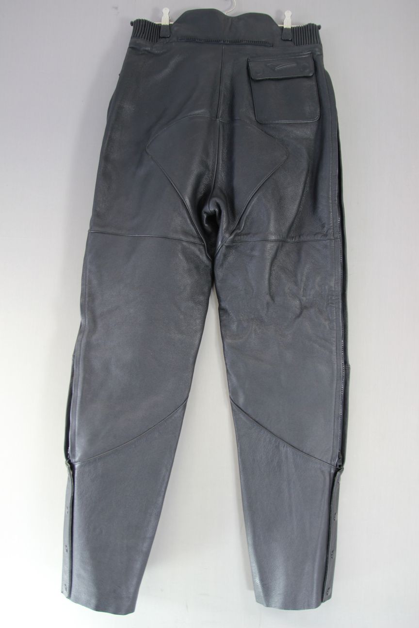TEKNIC CLASSIC BLACK LEATHER BIKER JEANS SIZE 10 WAIST 30 IN/INSIDE LEG 32 IN