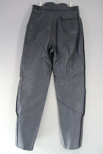 TEKNIC CLASSIC BLACK LEATHER BIKER JEANS SIZE 10 WAIST 30 IN/INSIDE LEG 32 IN
