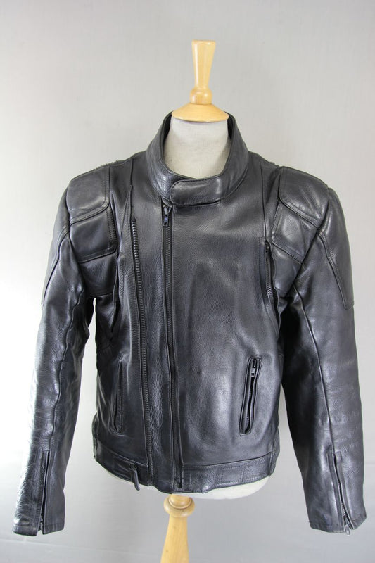 ASHY CLASSIC BLACK LEATHER BIKER JACKET 42-44 INCH