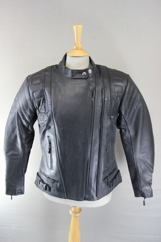 GEAR X LADIES BLACK LEATHER BIKER JACKET + SHOULDER & ELBOW CE ARMOUR 36-38"/MED