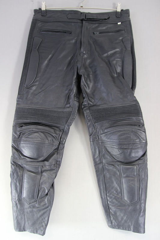 CITY OF LEATHER BLACK BIKER TROUSERS WITH KNEE ARMOUR: WAIST 36" /INSIDE LEG 27"