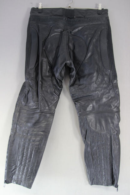 CITY OF LEATHER BLACK BIKER TROUSERS WITH KNEE ARMOUR: WAIST 36" /INSIDE LEG 27"