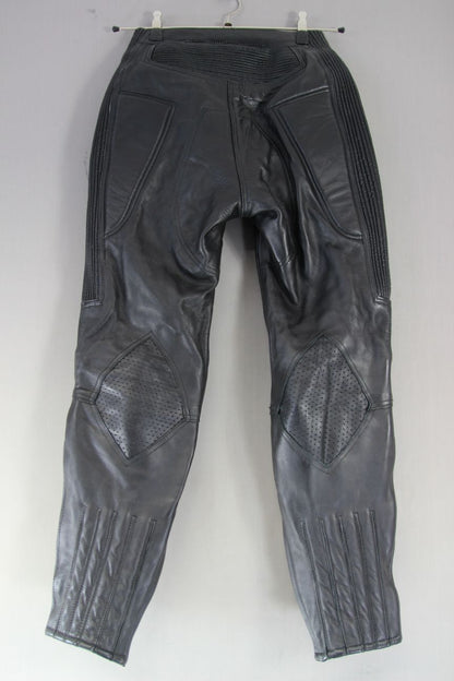 ASHMAN BLACK COWHIDE LEATHER BIKER TROUSERS SIZE 10 WAIST 26 IN/INSIDE LEG 29 IN