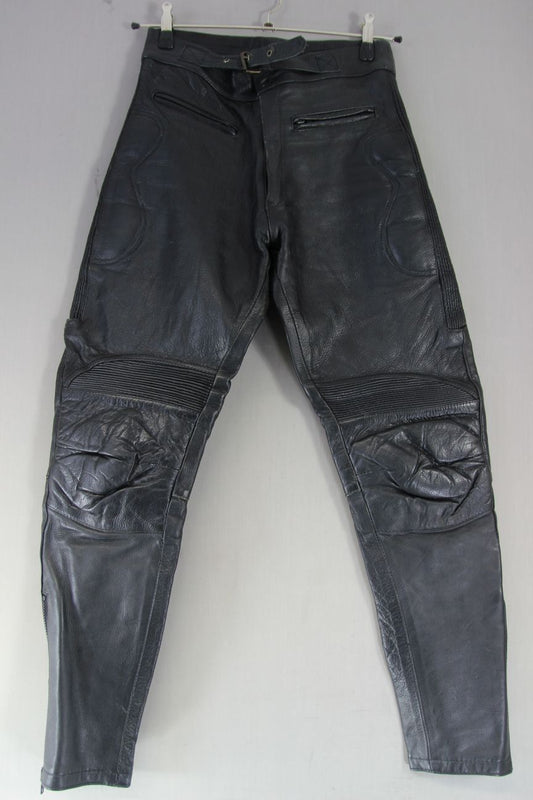 CLASSIC BLACK COWHIDE LEATHER BIKER TROUSERS: WAIST 30 INCH/INSIDE LEG 31 INCH