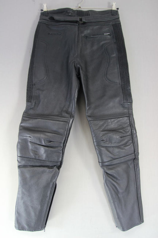 RHINO BLACK COWHIDE LEATHER BIKER TROUSERS SIZE 14: WAIST 30 IN/INSIDE LEG 30 IN