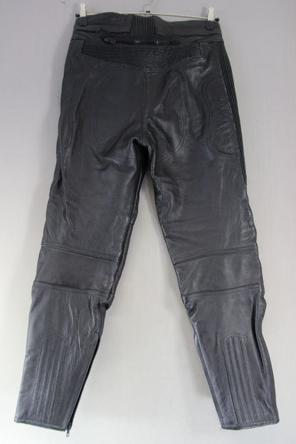 RHINO BLACK COWHIDE LEATHER BIKER TROUSERS SIZE 14: WAIST 30 IN/INSIDE LEG 30 IN