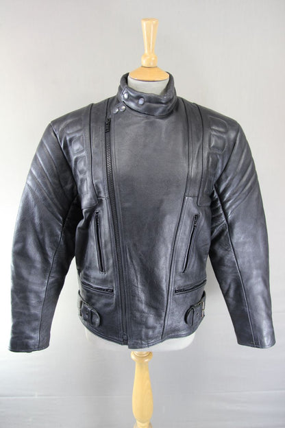 CLASSIC ANIKO BRITISH DESIGNED BLACK LEATHER BIKER JACKET 38-40 IN CHEST/MEDIUM