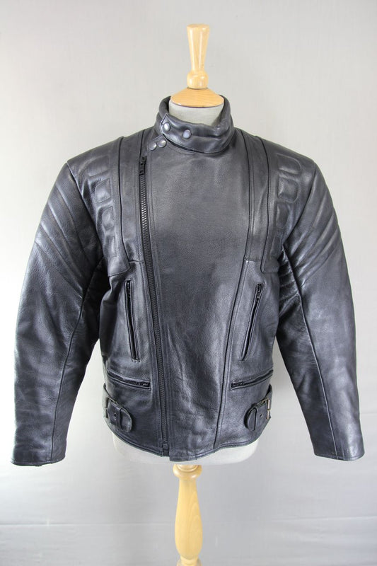 CLASSIC ANIKO BRITISH DESIGNED BLACK LEATHER BIKER JACKET 38-40 IN CHEST/MEDIUM