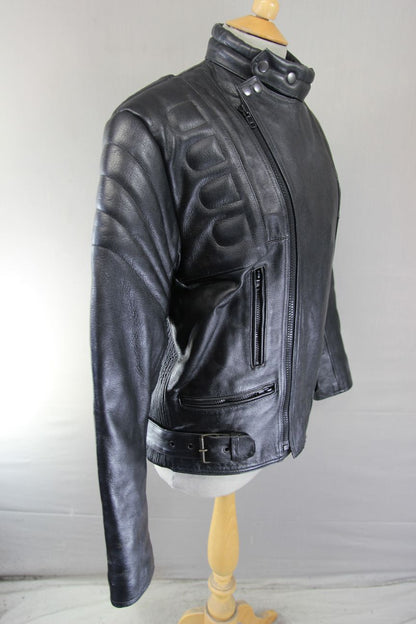 CLASSIC ANIKO BRITISH DESIGNED BLACK LEATHER BIKER JACKET 38-40 IN CHEST/MEDIUM