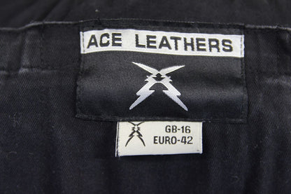 ACE LEATHERS BLACK & SILVER BIKER JACKET WITH REMOVABLE CE ARMOUR: SIZE 12-14