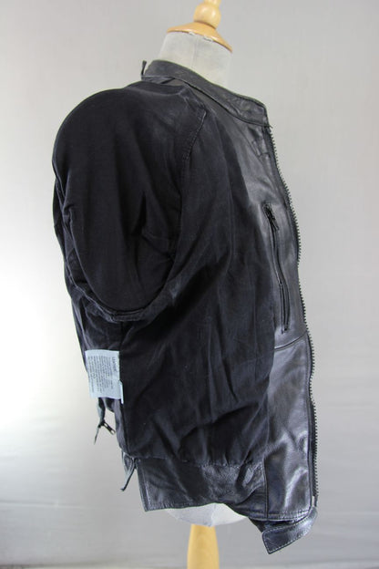 ACE LEATHERS BLACK & SILVER BIKER JACKET WITH REMOVABLE CE ARMOUR: SIZE 12-14