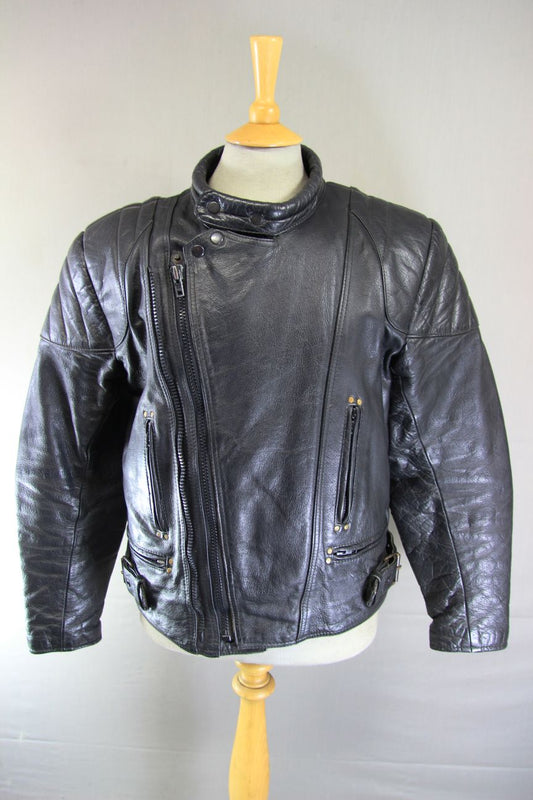 CLASSIC STANZ BLACK LEATHER BIKER JACKET 38-40 INCH/MEDIUM