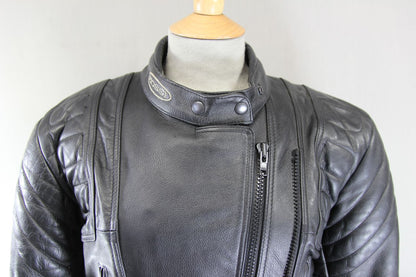 RIOSSI BLACK LEATHER BIKER JACKET WITH BACK, SHOULDER & ELBOW PROTECTORS 36-38IN