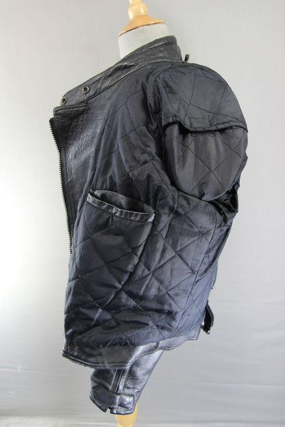 RIOSSI BLACK LEATHER BIKER JACKET WITH BACK, SHOULDER & ELBOW PROTECTORS 36-38IN