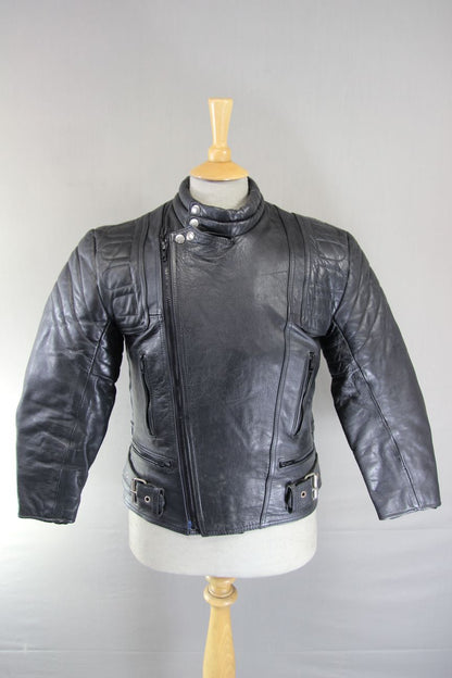 CLASSIC BLACK LEATHER BIKER JACKET 36 INCH CHEST/SMALL