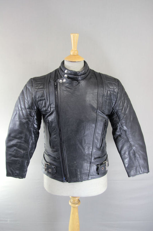 CLASSIC BLACK LEATHER BIKER JACKET 36 INCH CHEST/SMALL