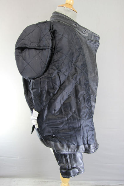 RIOSSI BLACK LEATHER BIKER JACKET WITH BACK, SHOULDER & ELBOW PROTECTORS 36-38IN