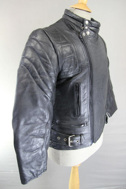 CLASSIC BLACK LEATHER BIKER JACKET 36 INCH CHEST/SMALL