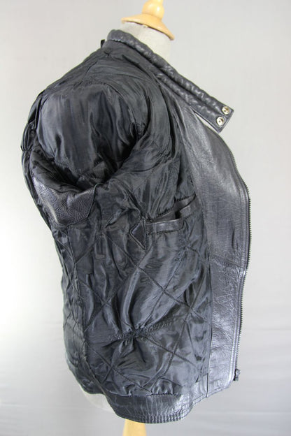 CLASSIC BLACK LEATHER BIKER JACKET 36 INCH CHEST/SMALL