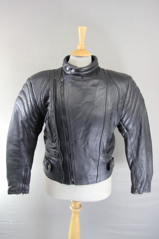 CLASSIC SIDI BLACK LEATHER BIKER JACKET 38-40 INCH