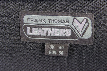 FRANK THOMAS BLUE, BLACK, WHITE & SILVER LEATHER BIKER JCKT WITH PROTECTORS 40IN