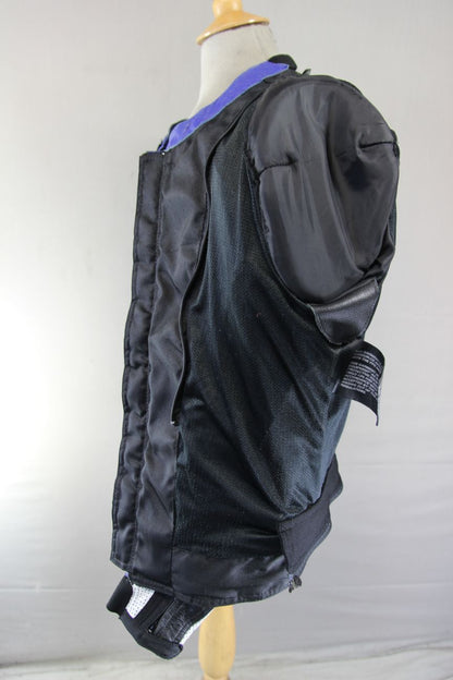 FRANK THOMAS BLUE, BLACK, WHITE & SILVER LEATHER BIKER JCKT WITH PROTECTORS 40IN