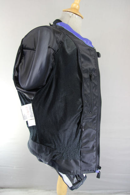 FRANK THOMAS BLUE, BLACK, WHITE & SILVER LEATHER BIKER JCKT WITH PROTECTORS 40IN