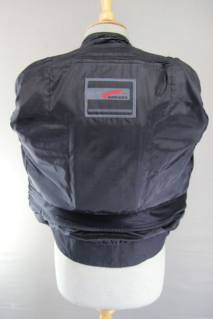 HEIN GERICKE BLACK & BLUE LEATHER BIKER JACKET WITH REMOVABLE CE ARMOUR: SIZE 8