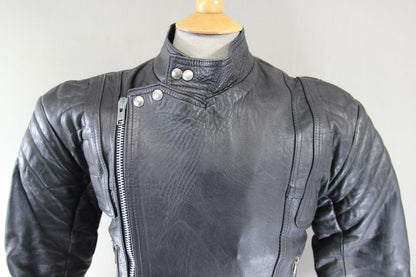 VINTAGE CLASSIC BLACK LEATHER BIKER JACKET 36 INCH CHEST/SMALL