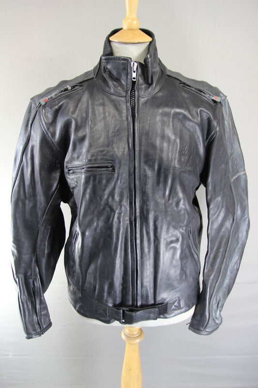 EVOLUTION BLACK & SILVER LEATHER BIKER JACKET 42 INCH